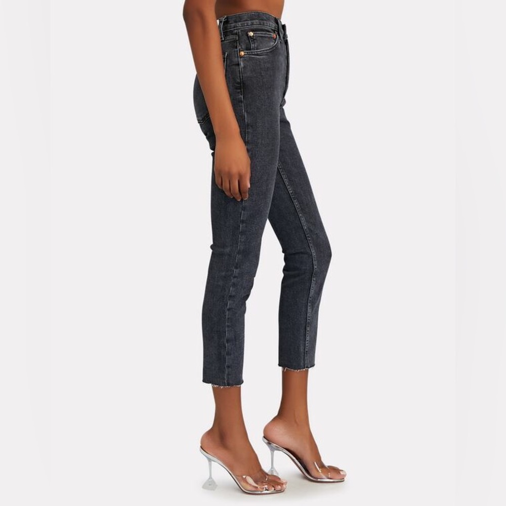 RE/DONE 90s High-Rise Button Fly Ankle Crop Distressed Jeans in Black Size 25